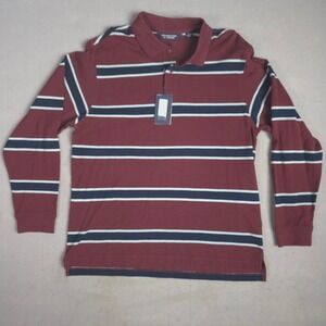 New Roundtree & Yorke Mens Stripe Long Sleeve 40s 2 Ply Pique Polo Shirt Size L